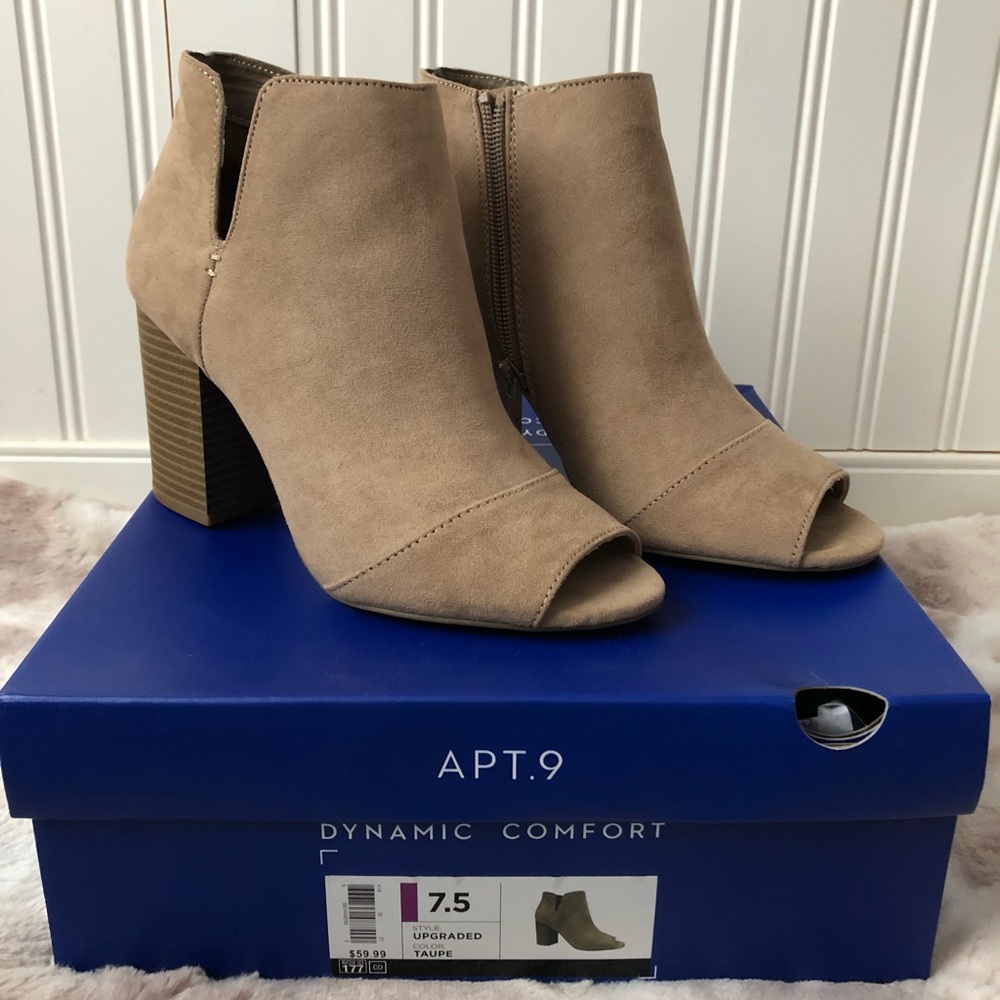 APT. 9 Taupe Peep Toe High Heel Ankle Boots - Picture 4 of 10